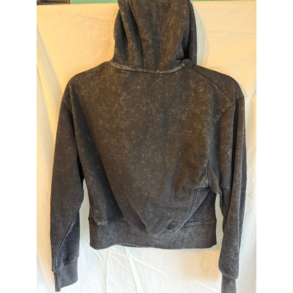 Hippie Rose Mineral Wash ZipUp Hoodie Faded Black Cropped Sweatshirt Women Small - Picture 4 of 4